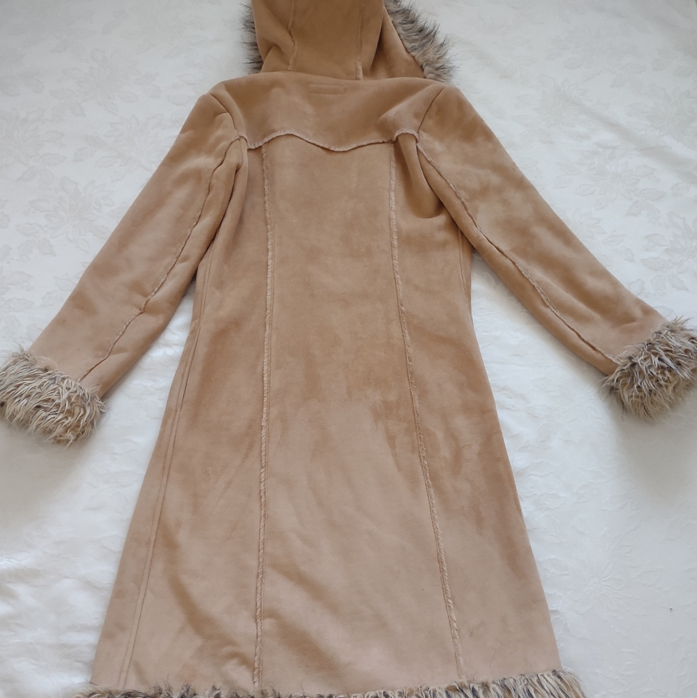 Penny Lane long coat faux fur trim faux shearling Faux Suede Hooded Vintage - Picture 9 of 13